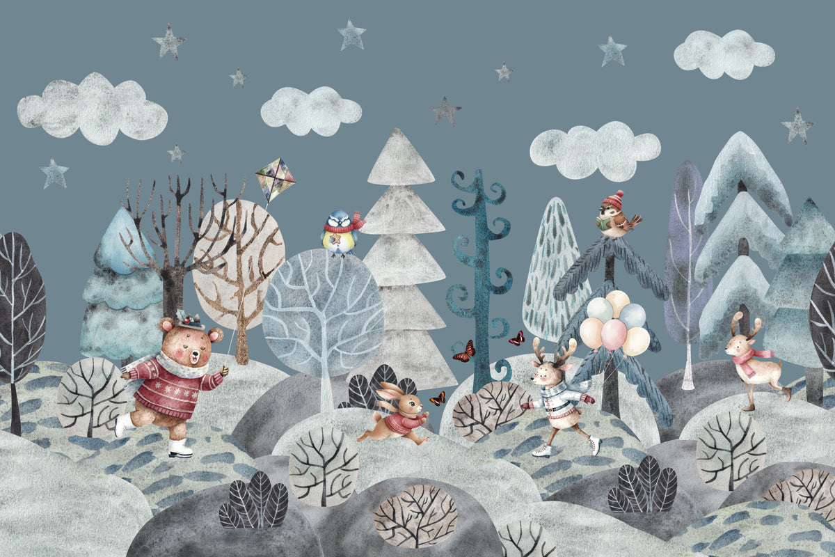 Frolicking Forest Friends Wall Mural in your room — zoomed
