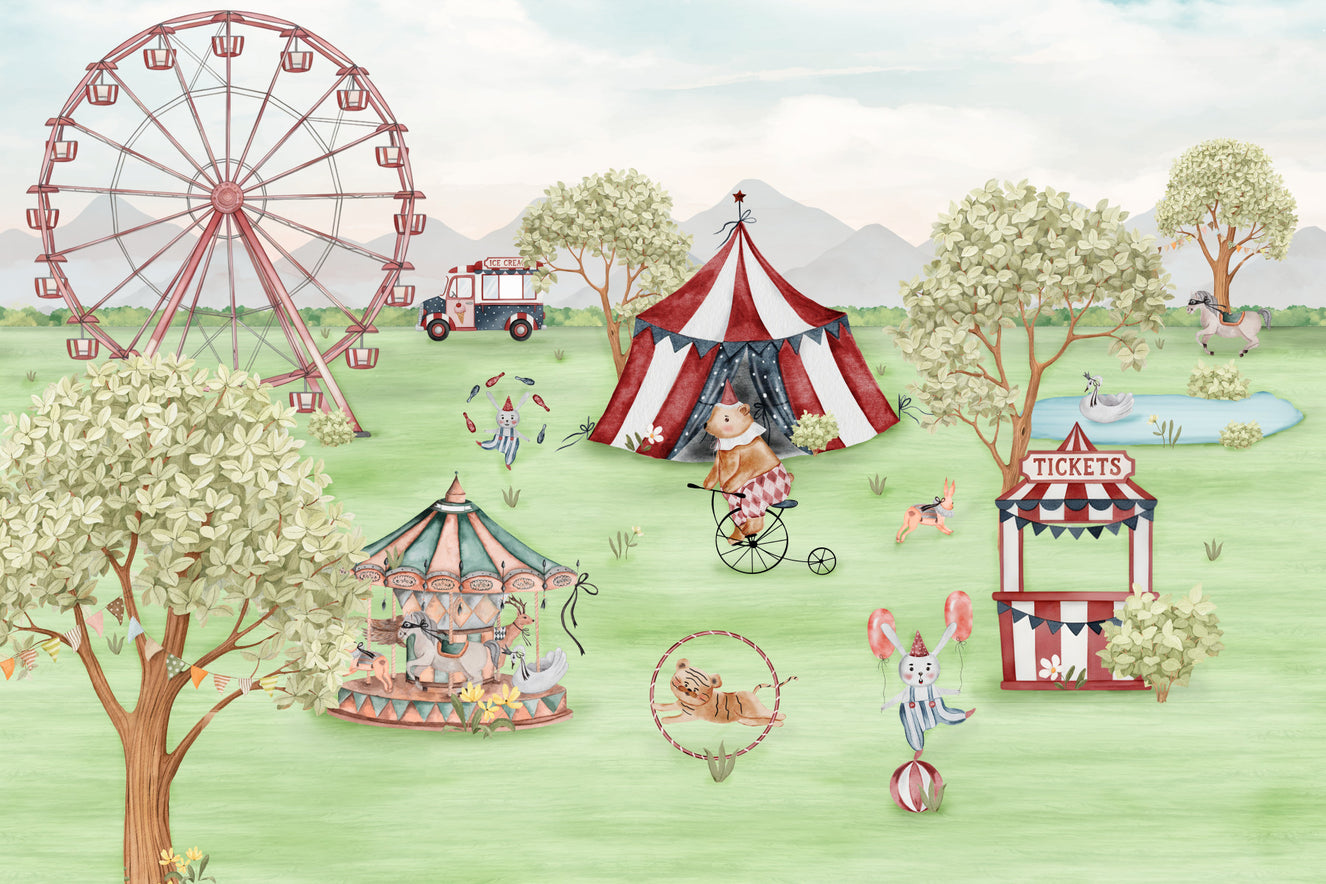 Whimsical Meadow Carnival Wall Mural