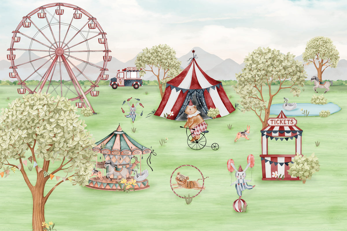 Whimsical Meadow Carnival Wall Mural