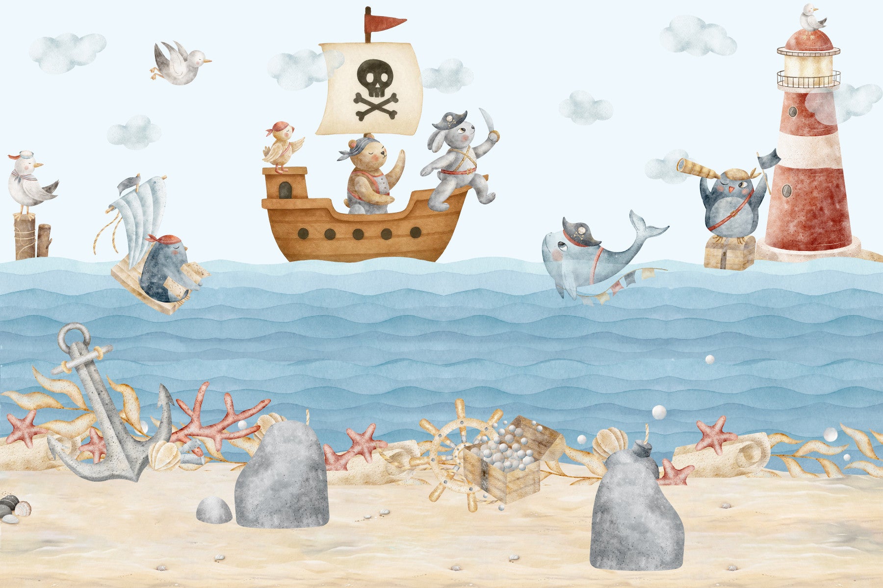 Nautical Friends Ahoy! Wall Mural
