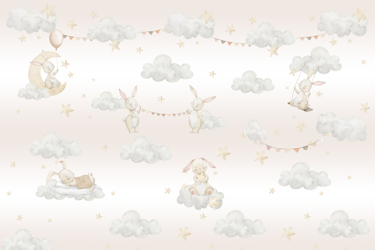Dreamy Bunny Cloud Adventures Wall Mural