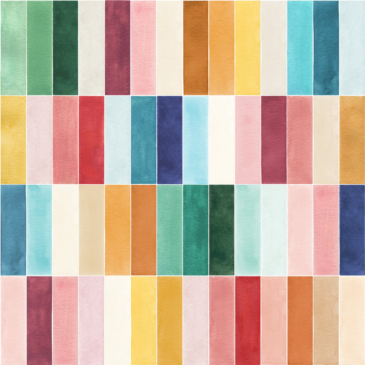 Modern Rectangular Tiles Colorful Watercolor Wallpaper⁠ in your room — zoomed