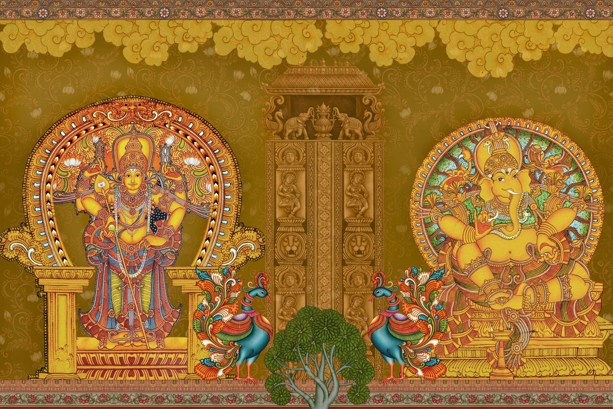 Kerala Mural Deities Wall Mural in your room — zoomed