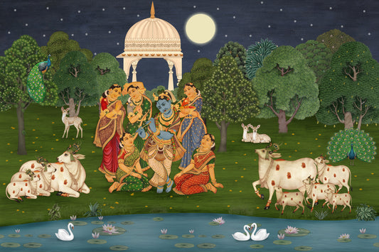 Divine Flute Vrindavan Moonlight Wall Mural
