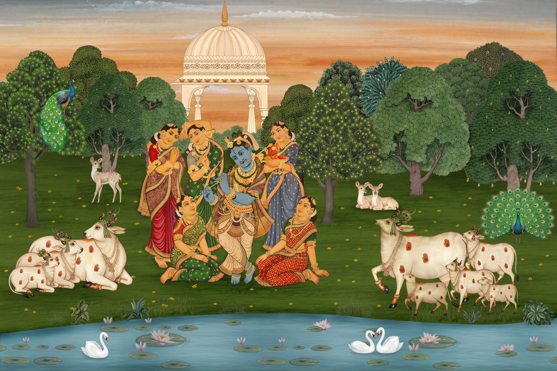 Vrindavan's Tranquil Melody Wall Mural