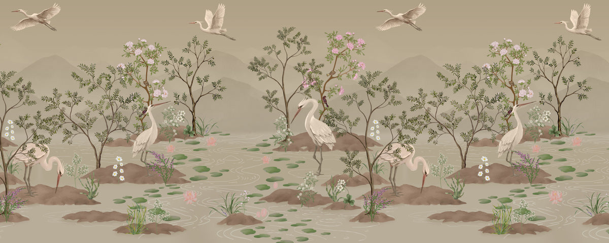 Ethereal Water Bloom Wall Mural in your room — zoomed