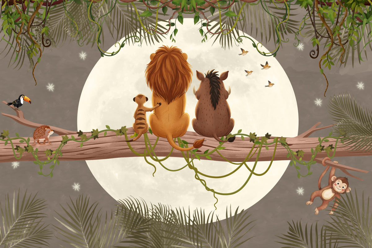 Moonlit Jungle Friends Wall Mural