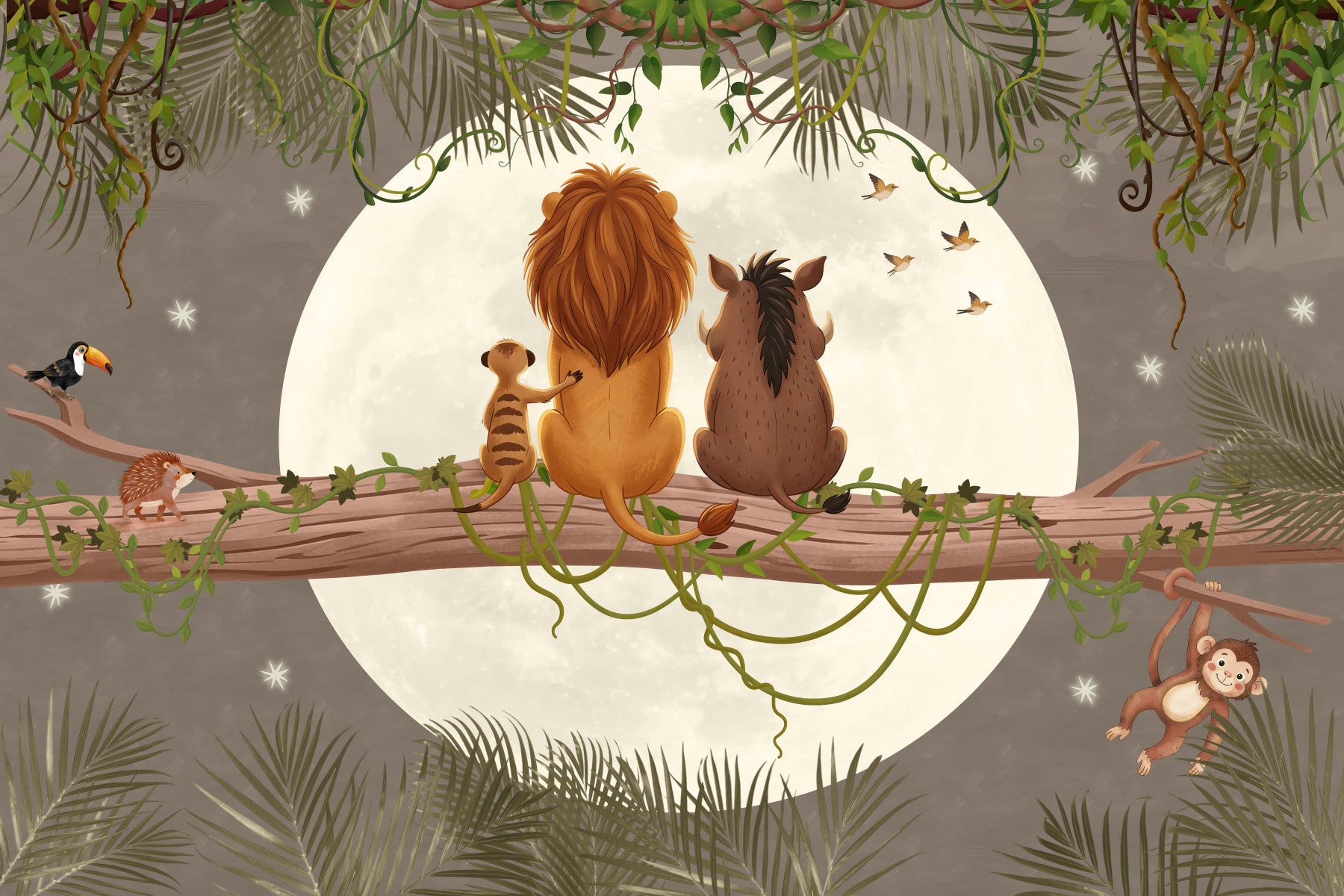 Moonlit Jungle Friends Wall Mural