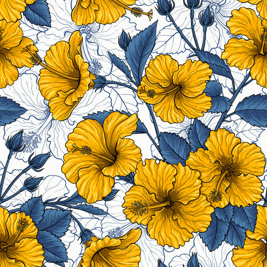 Vintage Hibiscus Botanical Floral Pattern .Tropical Hawaiian Aloha Summer Garden Print Wallpaper⁠