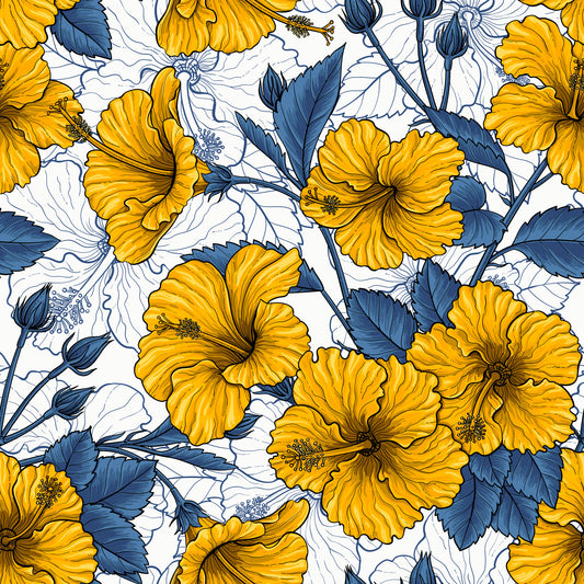 Vintage Hibiscus Botanical Floral Pattern .Tropical Hawaiian Aloha Summer Garden Print Wallpaper⁠