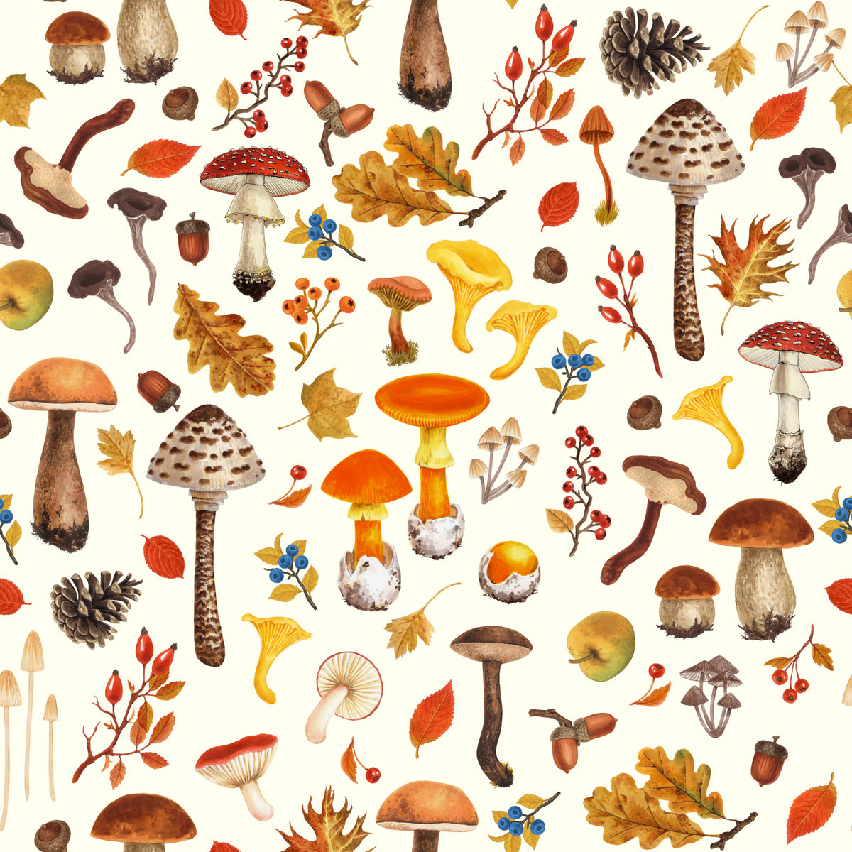Wild mushrooms on off white Wallpaper⁠