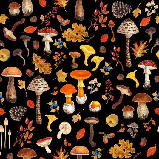 Wild mushrooms on black Wallpaper⁠