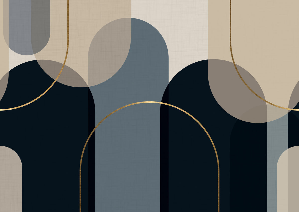 Abstract Arches: Midnight & Gold Flow Wall Mural in your room — zoomed