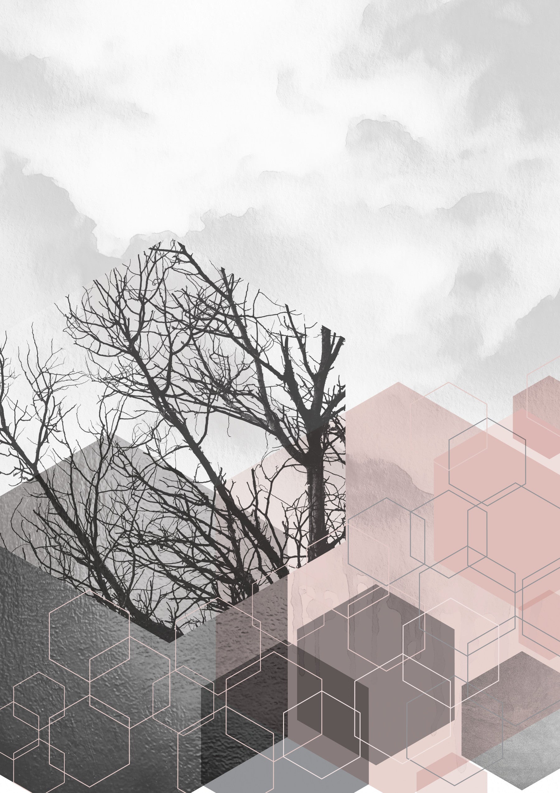 Blush Horizon: Geometric Forest Wall Mural