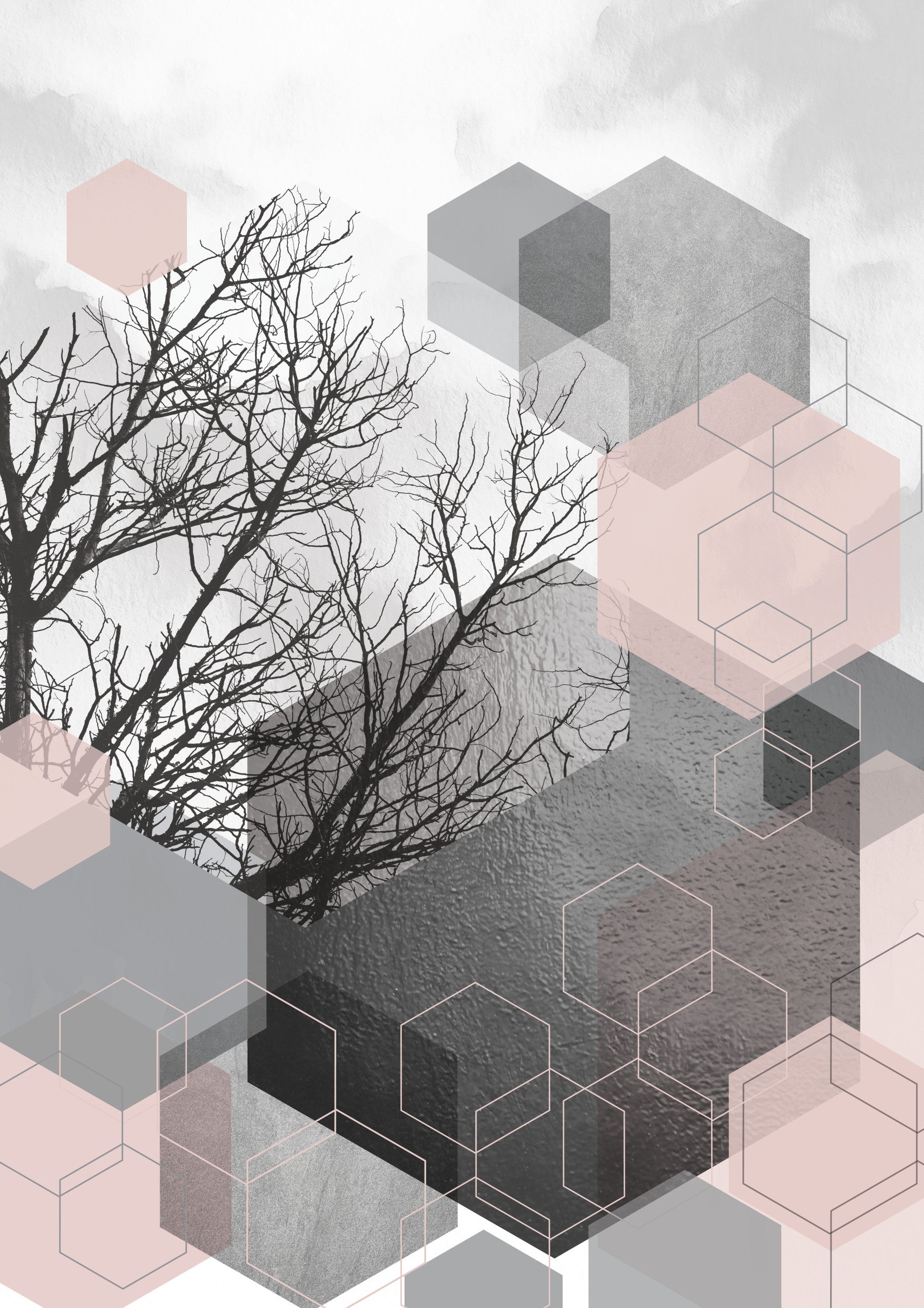 Blush Horizon: Geometric Forest2 Wall Mural