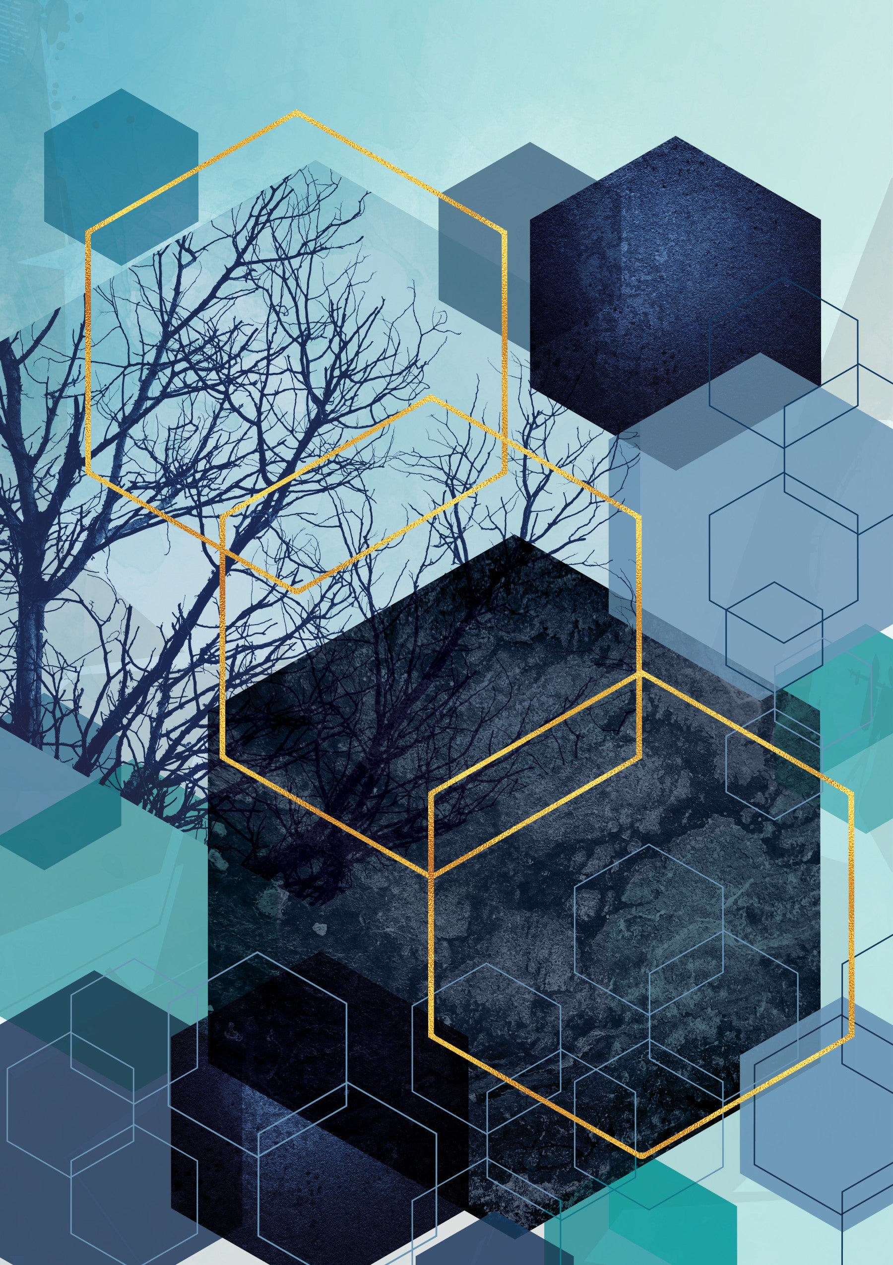 Golden Hexagon Nature Blend Wall Mural