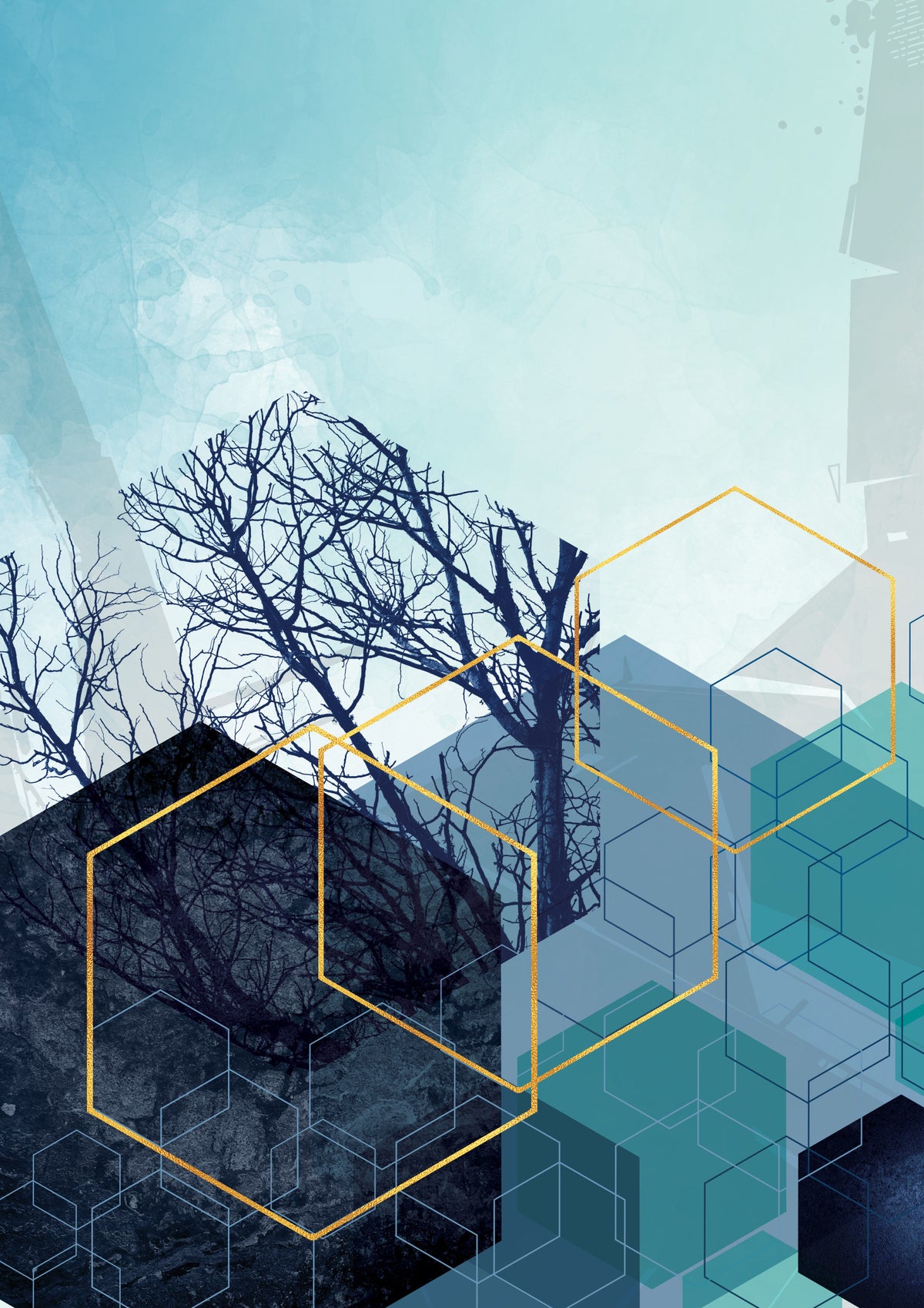 Gilded Forest Geometry Wall Mural in your room — zoomed