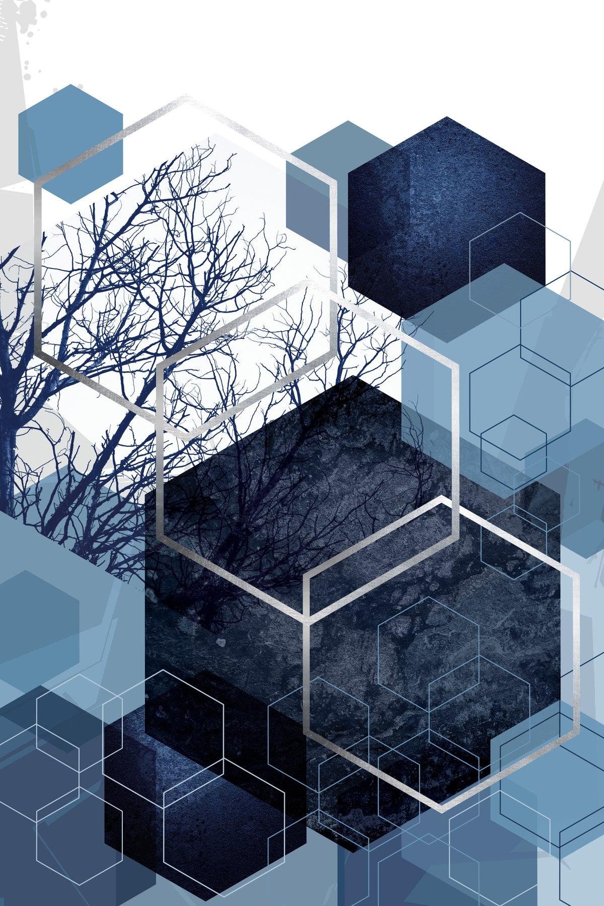 Indigo Hexagon Horizon Wall Mural in your room — zoomed