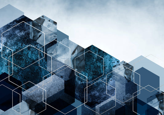 Hexagon Strata Modern Blue & Silver Wall Mural