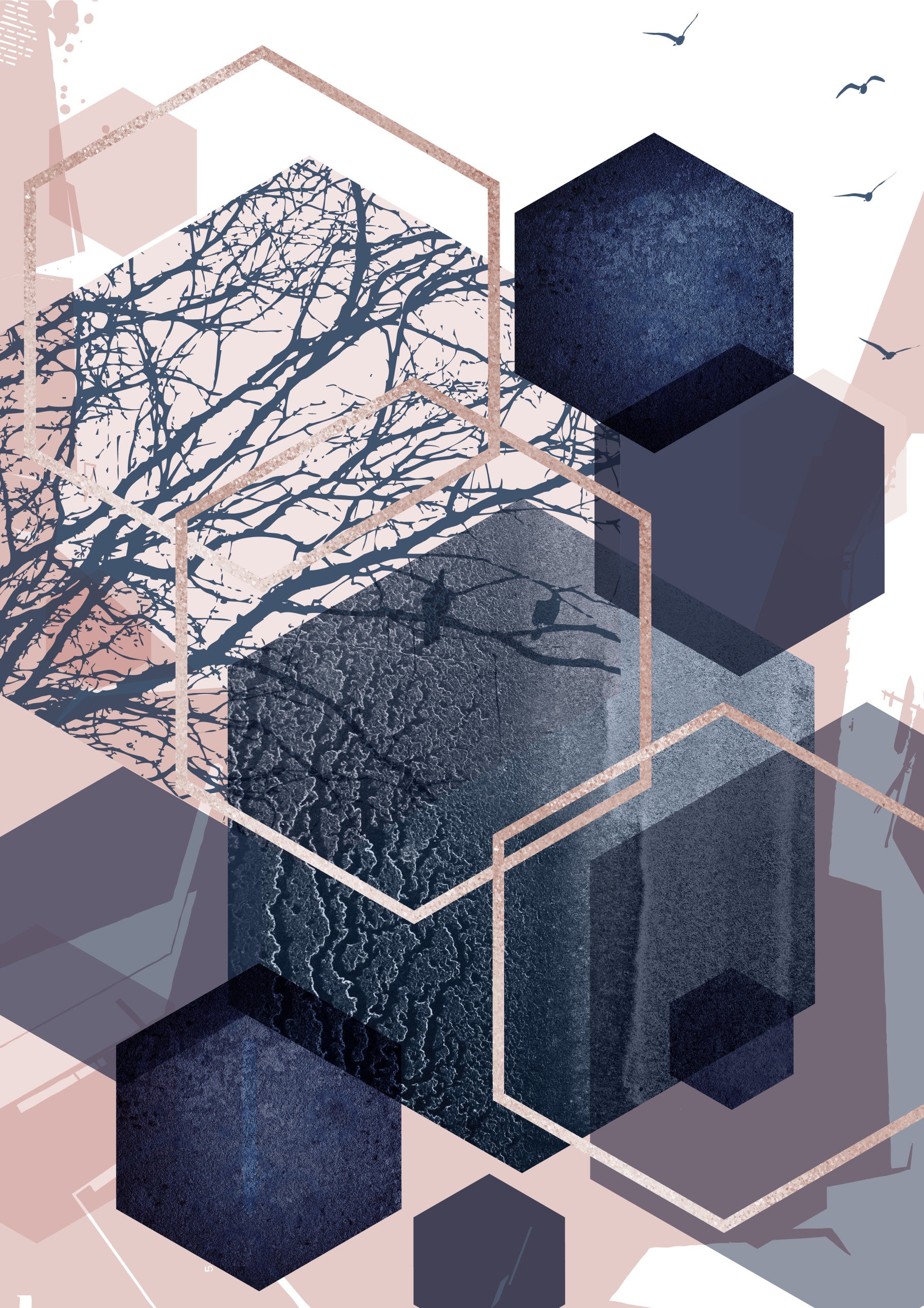 Geometric Forest Flight Wall Mural