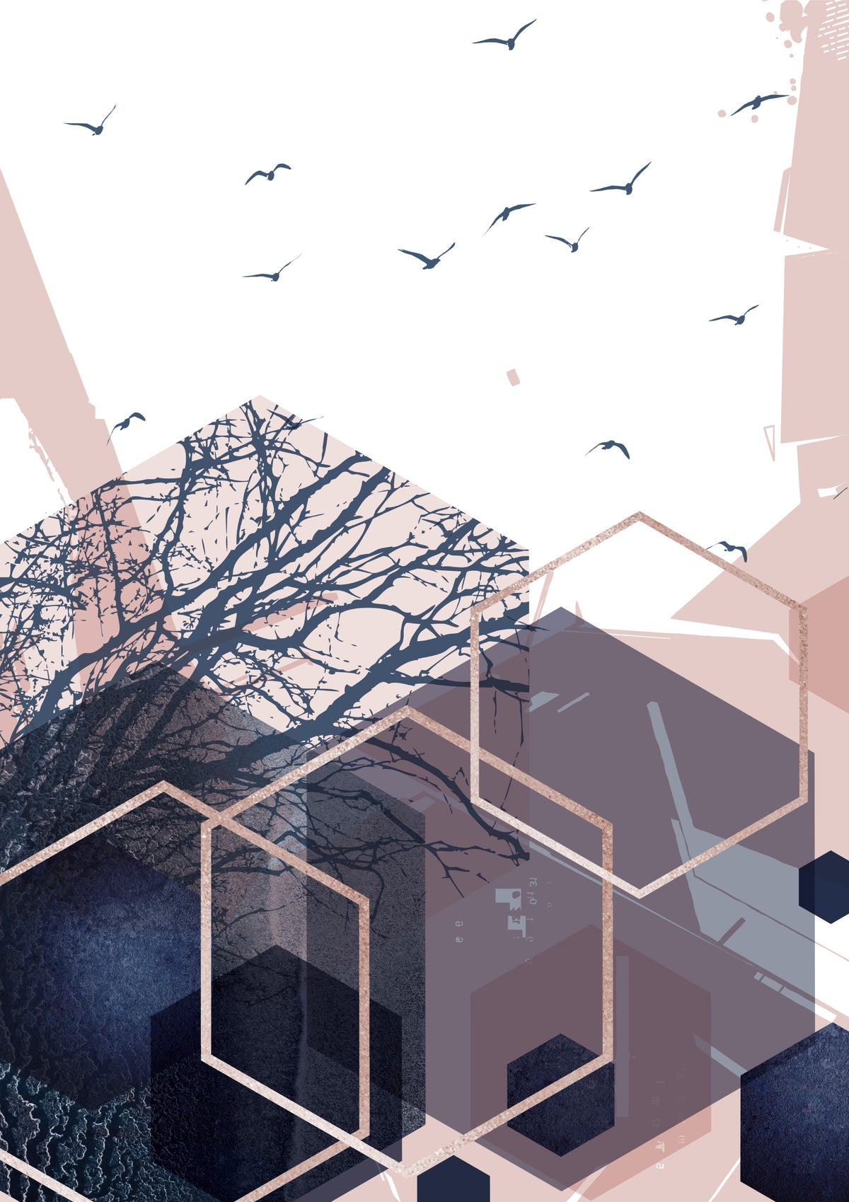 Geometric Forest Flight 2 Wall Mural in your room — zoomed