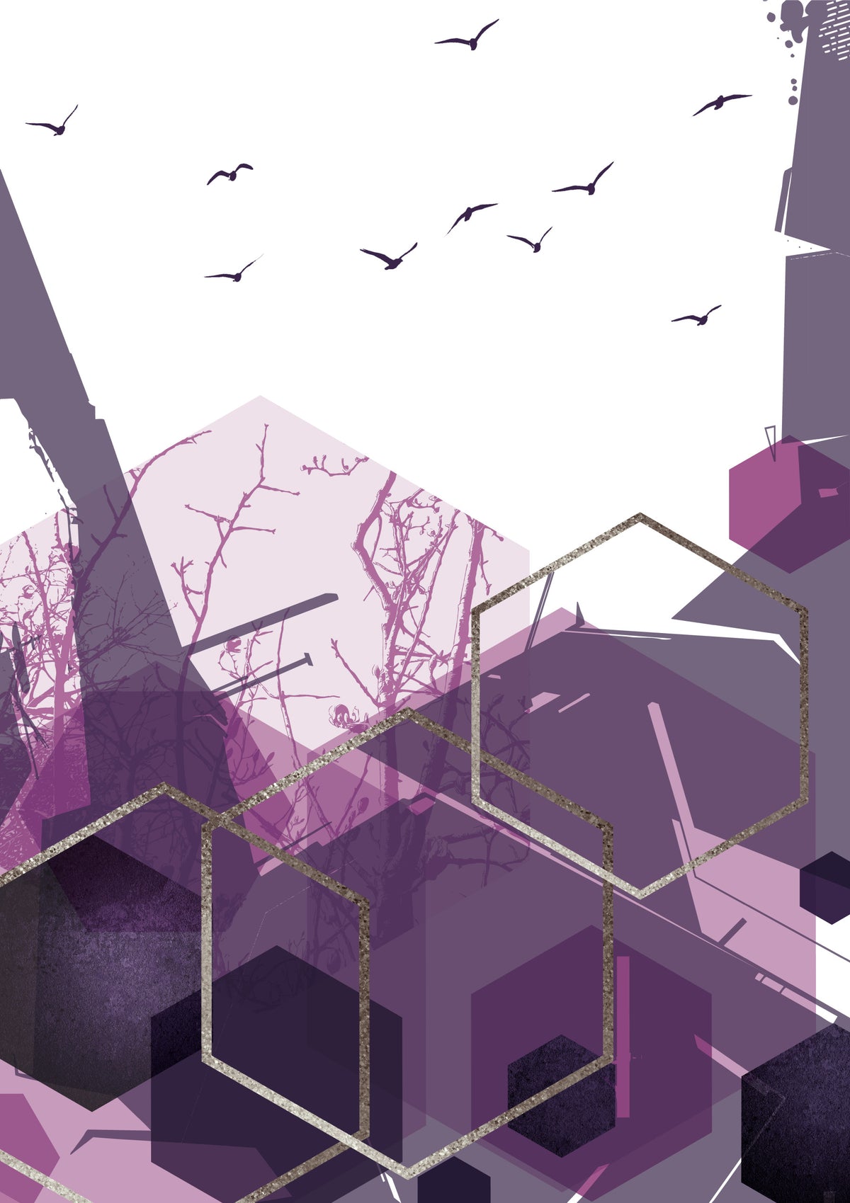 Amethyst Sky Geometric Flight 2 Wall Mural in your room — zoomed