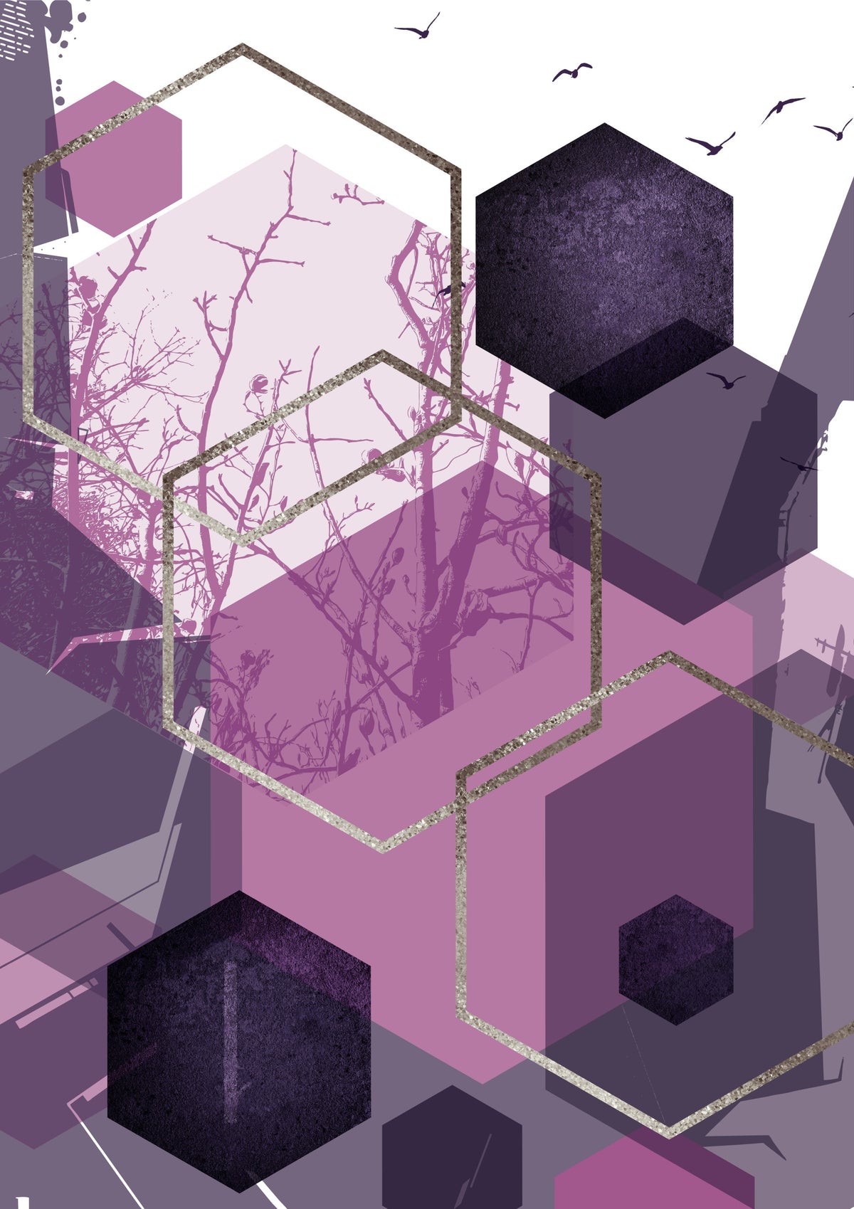 Amethyst Sky: Geometric Flight Wall Mural