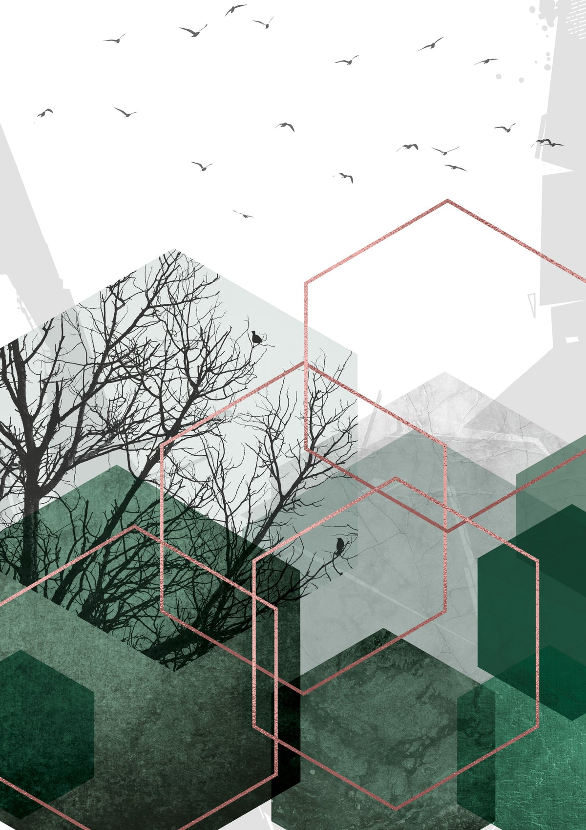 Emerald Hexagon Vista Wall Mural