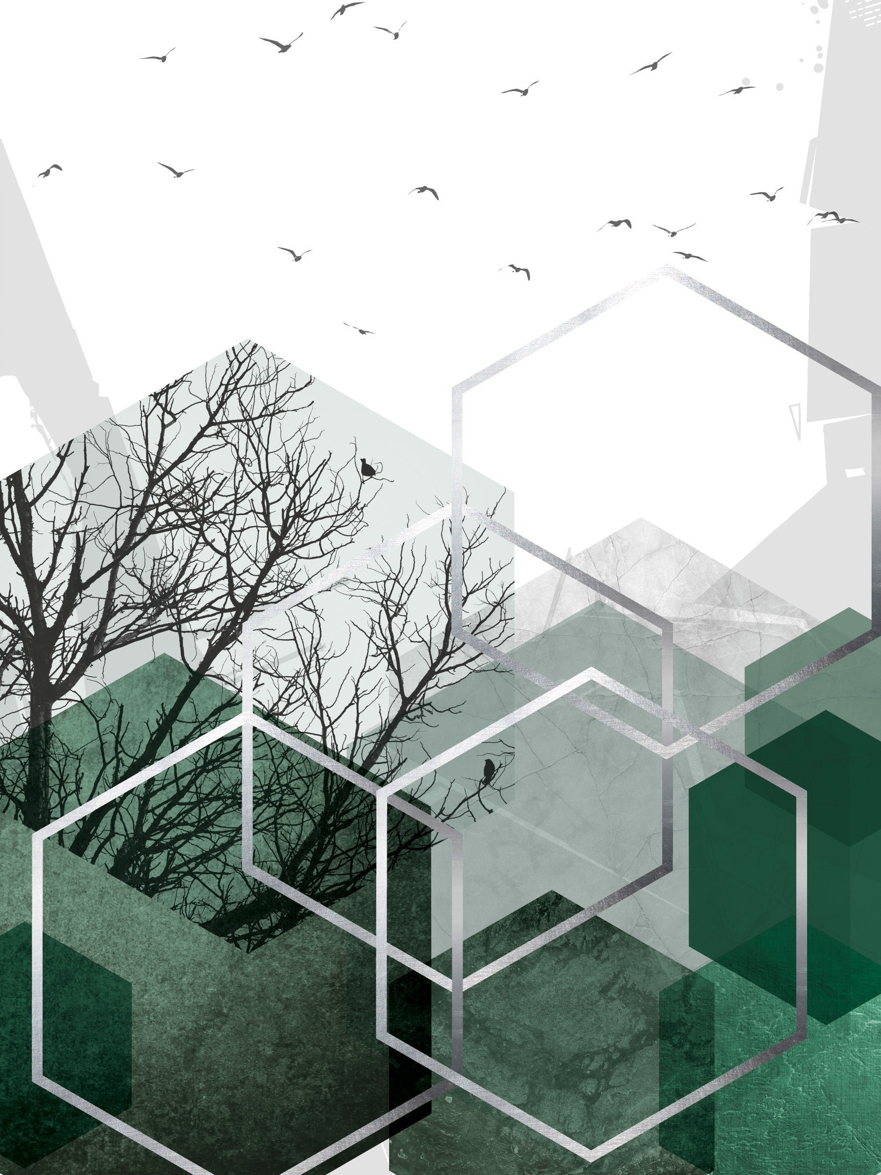 Geometric Canopy Birds Wall Mural