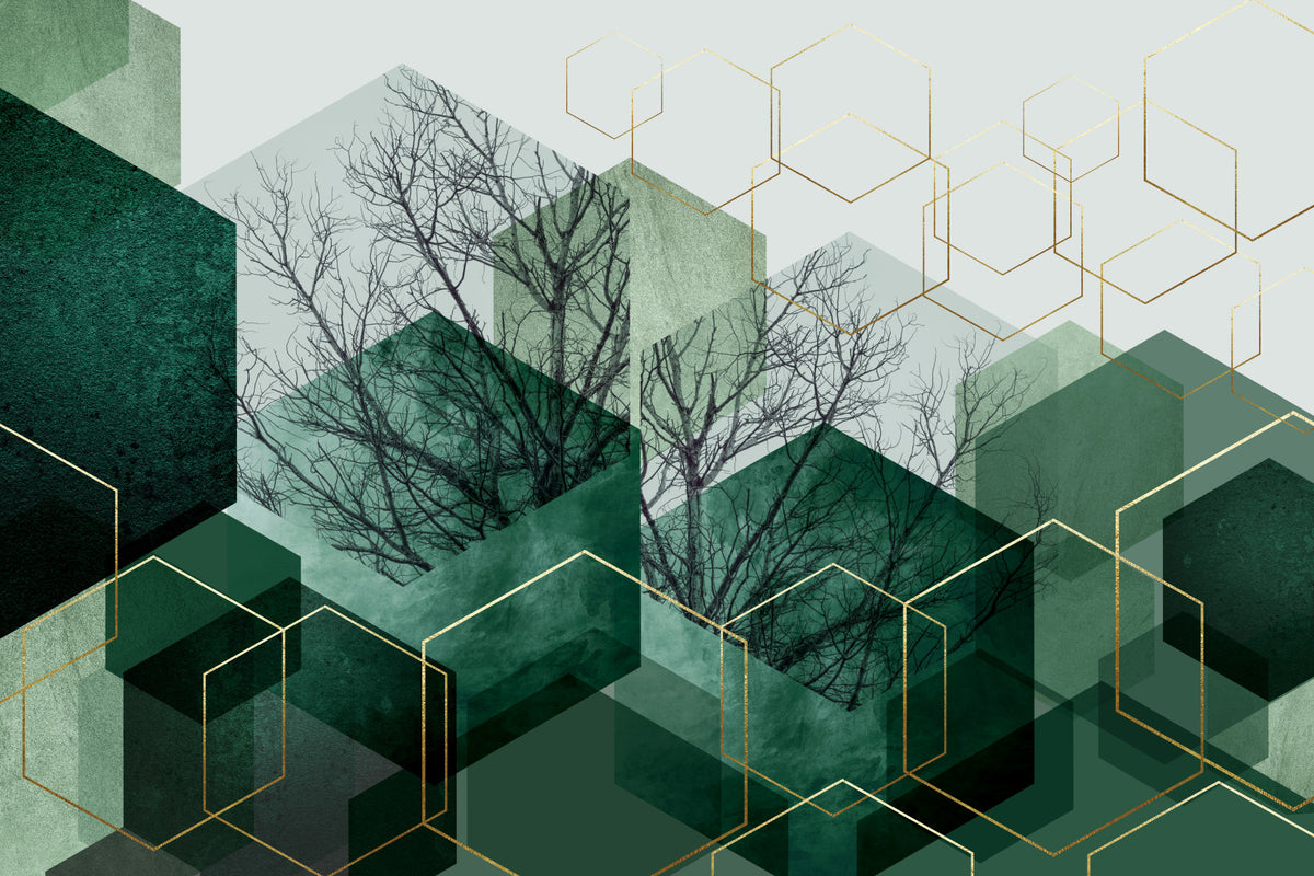 Verdant Hexascape Wall Mural in your room — zoomed