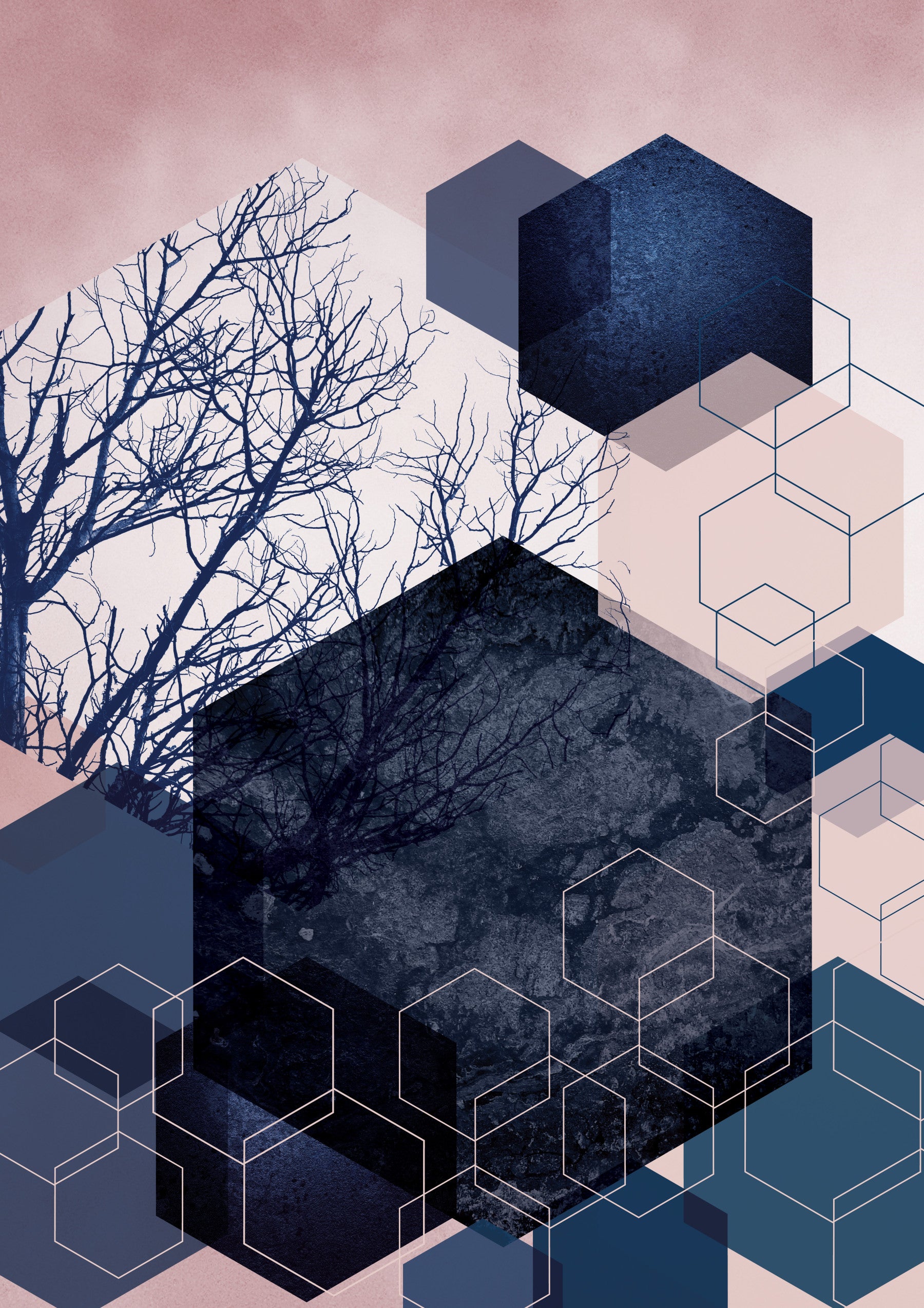 Geometric Grove Midnight & Blush Wall Mural