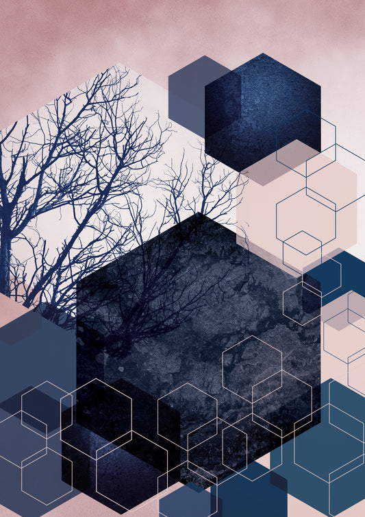 Geometric Grove Midnight & Blush Wall Mural
