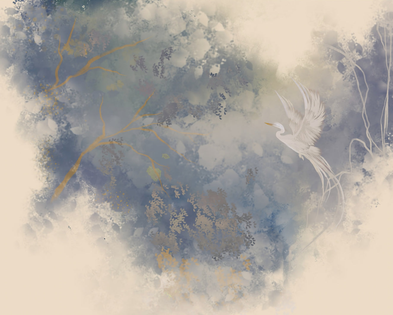 Flying Bird in Ethereal pastel garden  Wall Mural