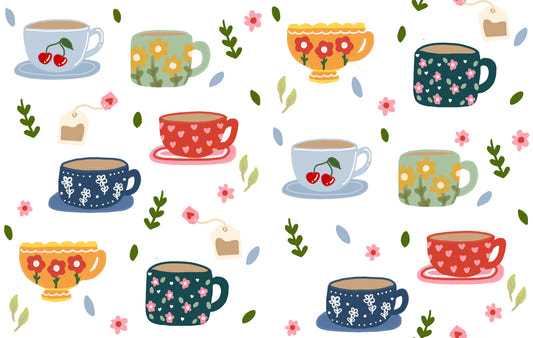 Coffee Cups and Flowers Wallpaper⁠