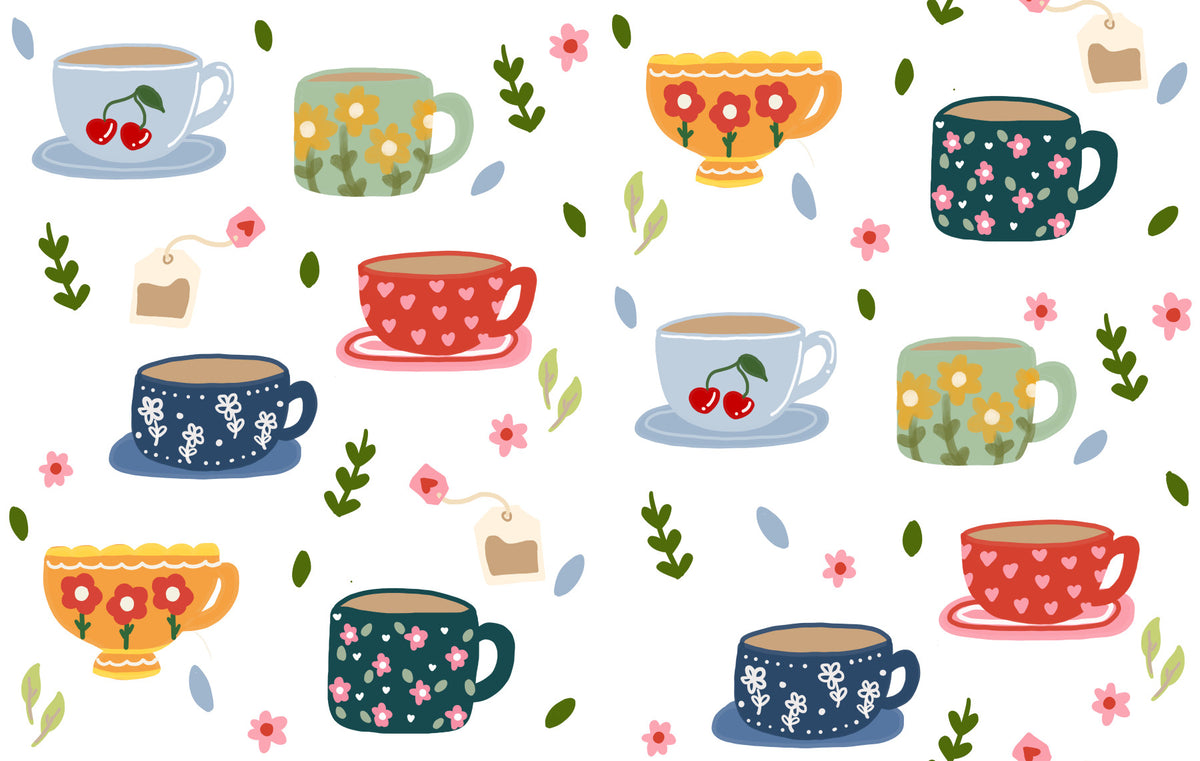 Coffee Cups and Flowers Wallpaper⁠ in your room — zoomed