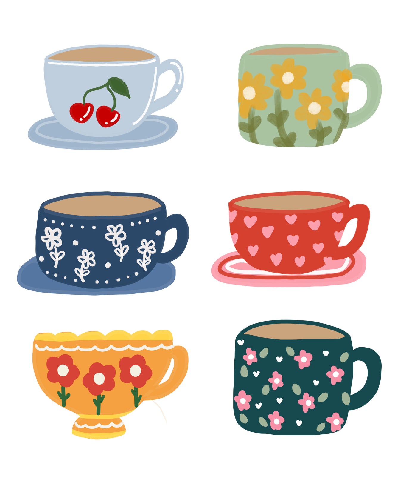 Tea Cups Wall Mural