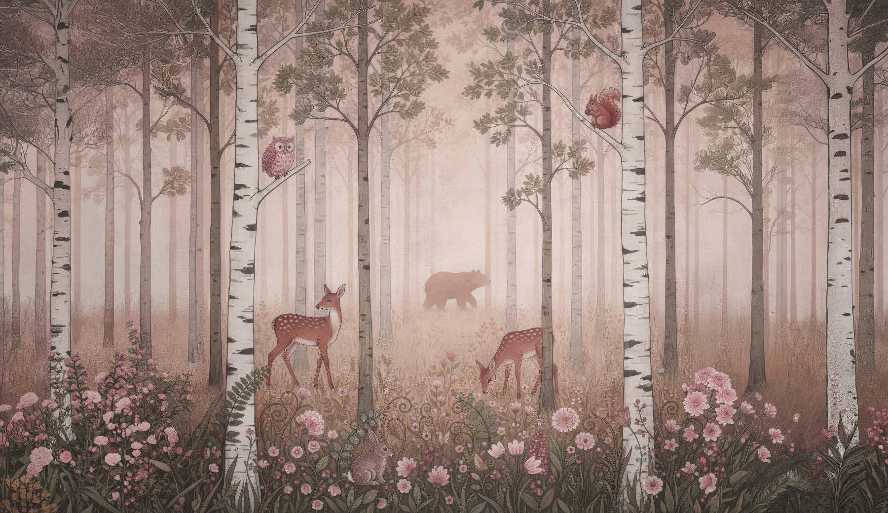 Forest Animals and Wildflowers –  Dawn Wall Mural