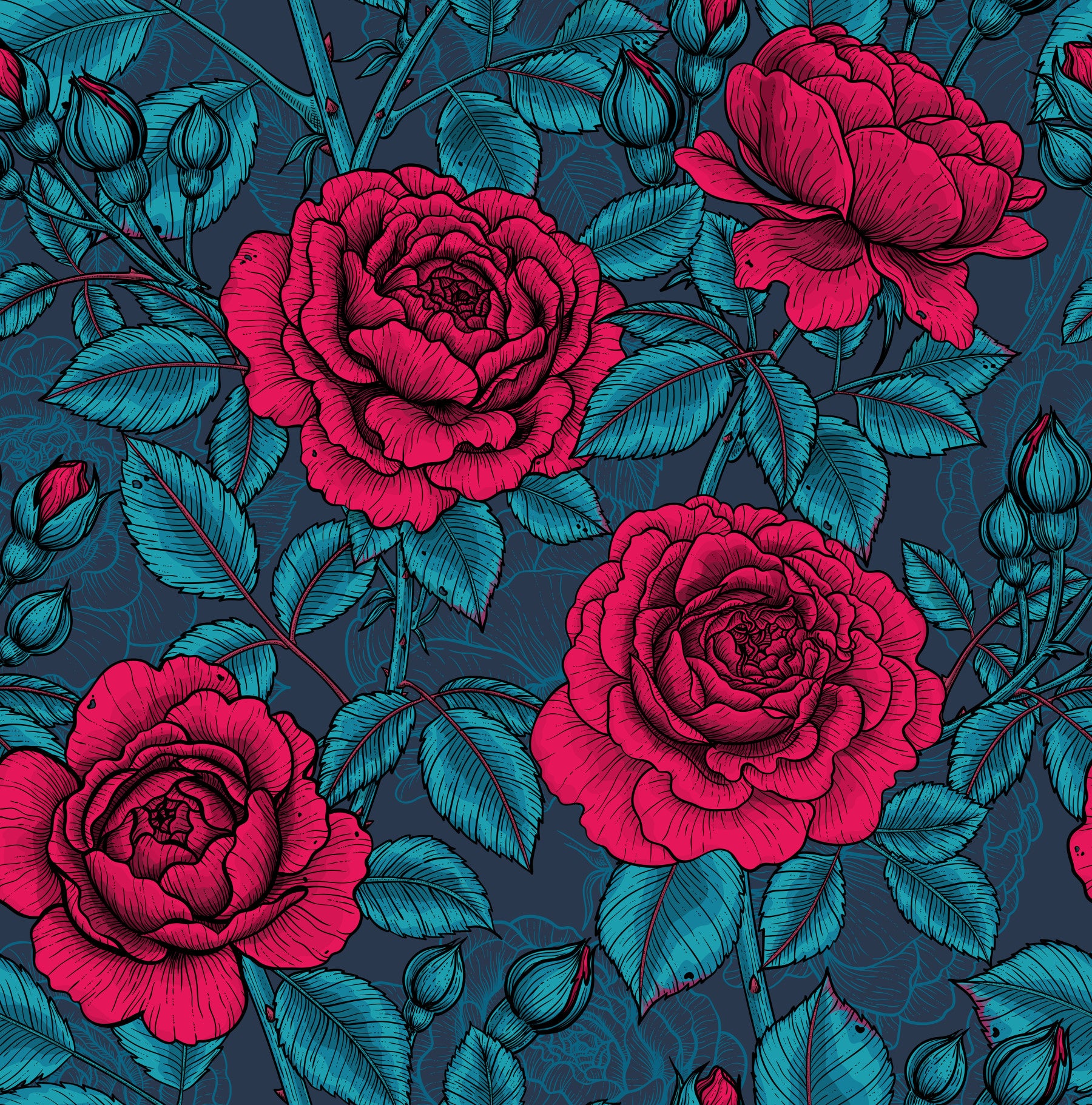 Nocturnal Rose Garden Wallpaper⁠