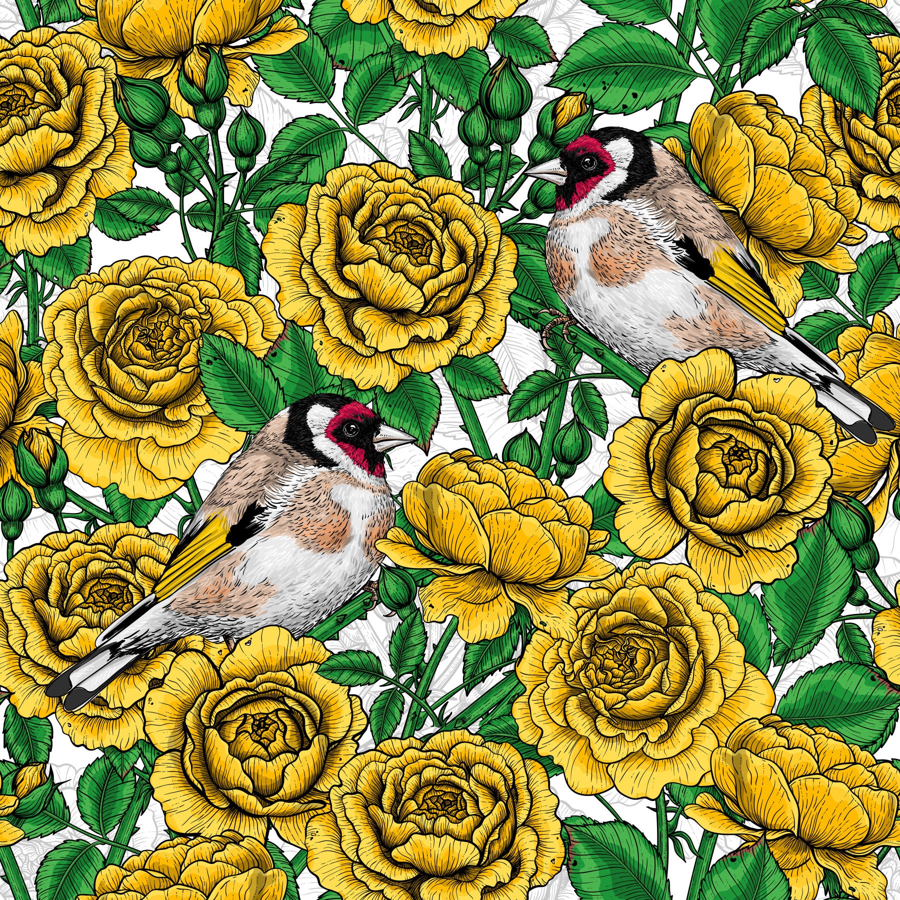 Golden Roses & Goldfinches Wallpaper⁠