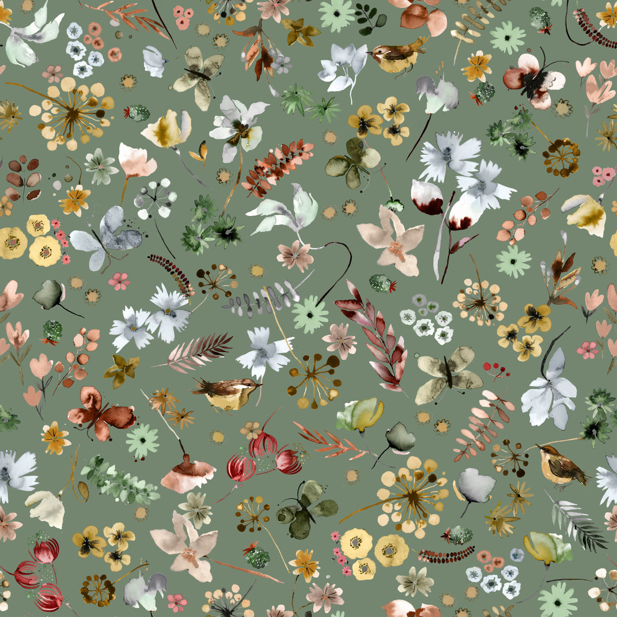 Earthy Woodland Watercolor Jade Green Wallpaper⁠ in your room — zoomed