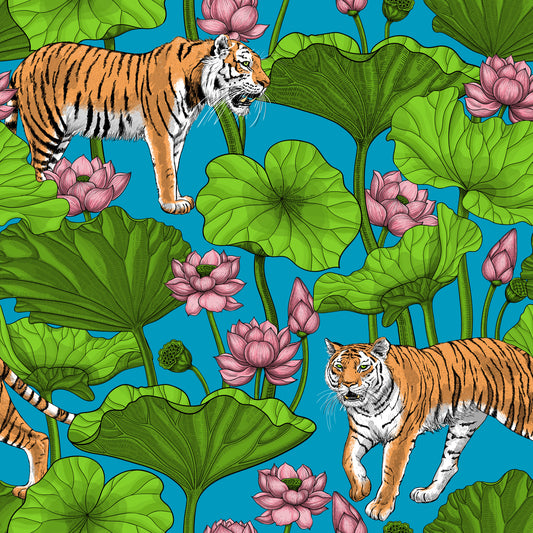 Tigers in the lotus pond Wallpaper⁠