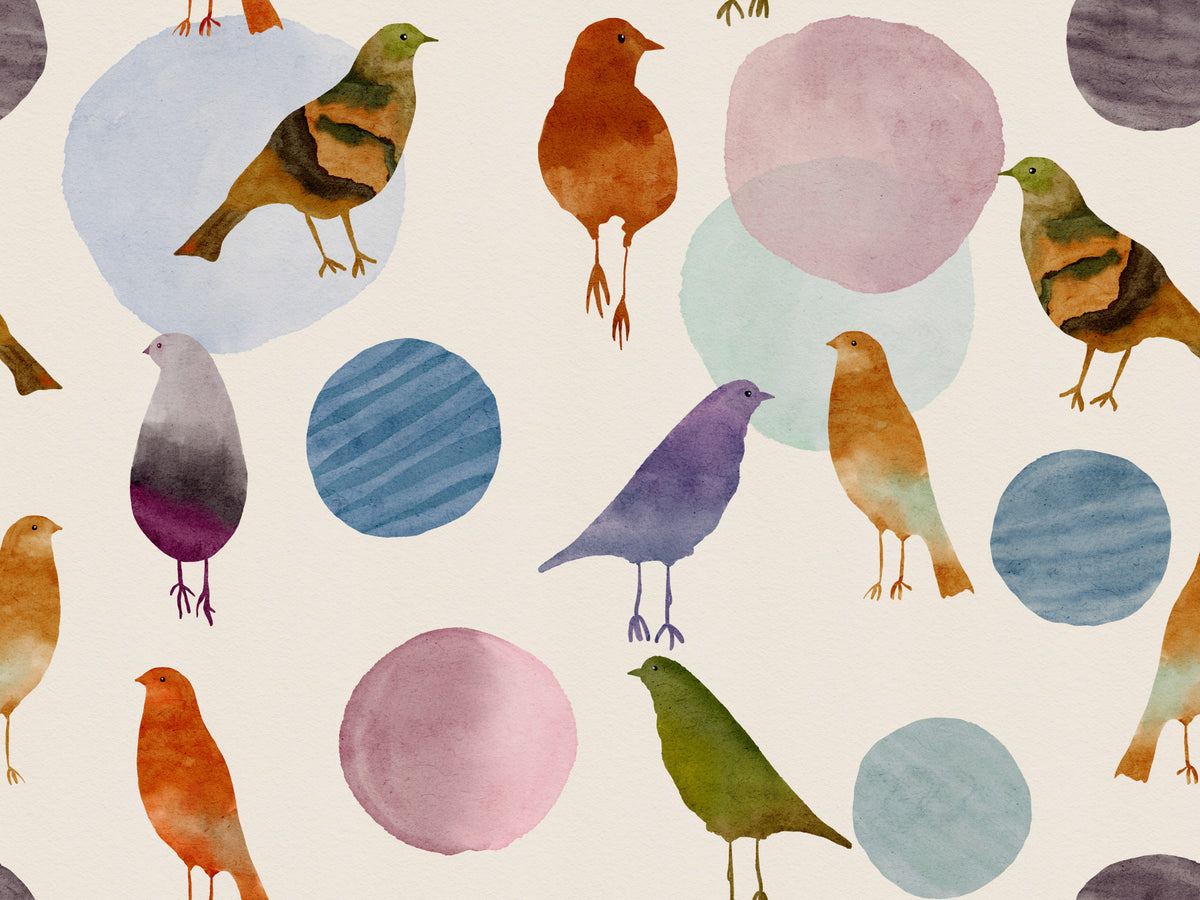 Muted Watercolor Birds & Blobs Wallpaper⁠ in your room — zoomed