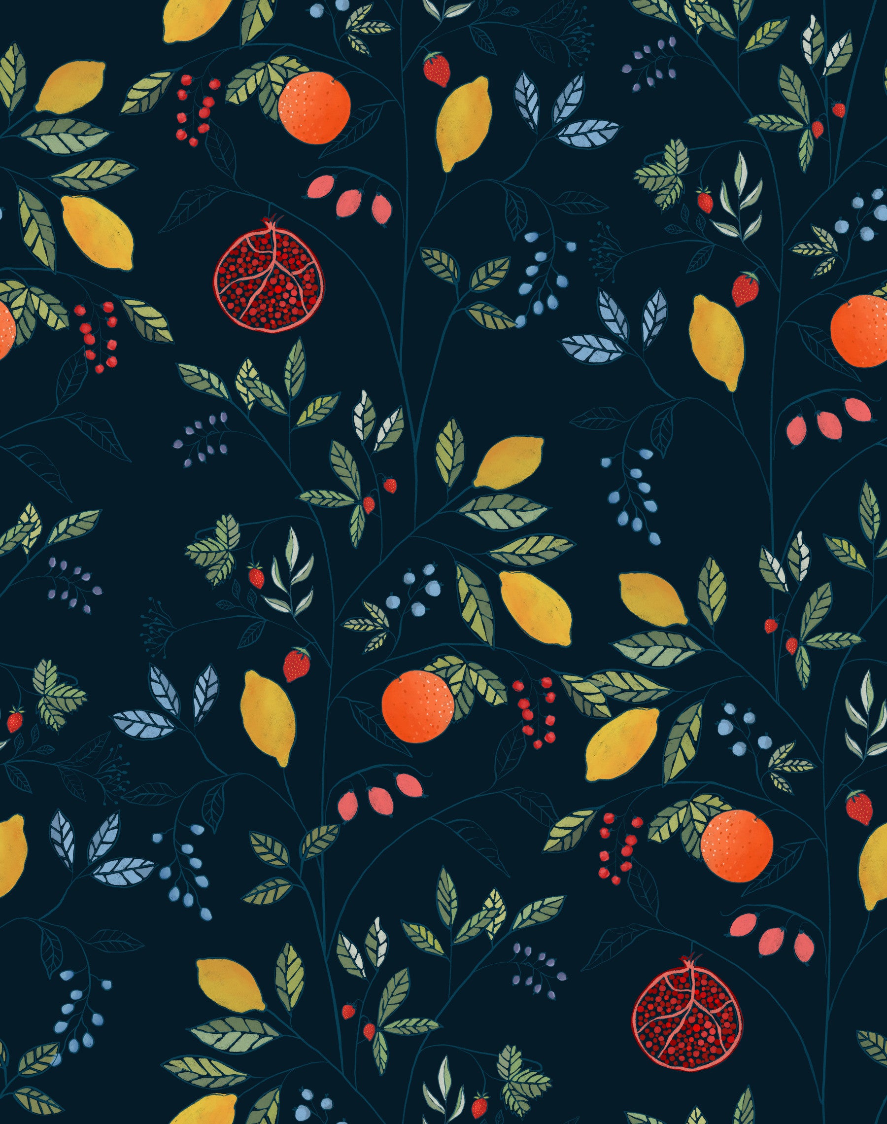 Vibrant Harvest on Dark Blue Wallpaper⁠