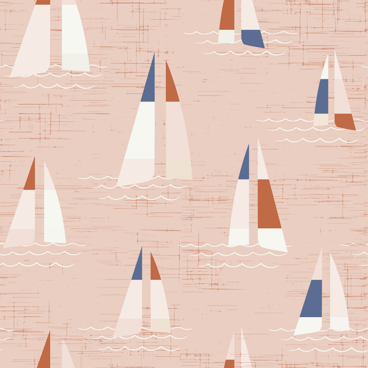 Mid Century Sailboats Warm Peach Coastal Wall Mural in your room — zoomed