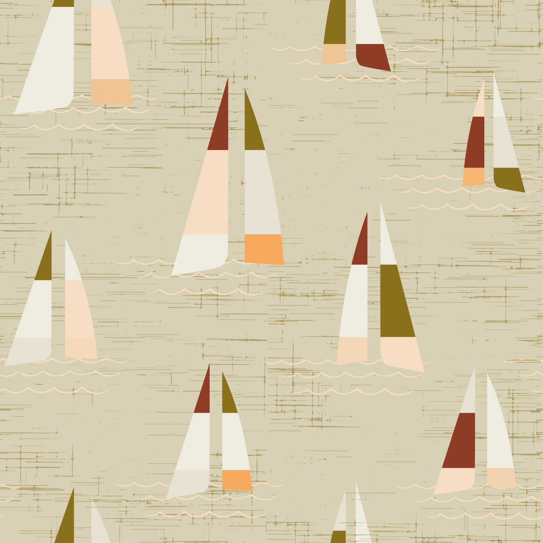 Mid Century Sailboats Coastal Cream Wall Mural