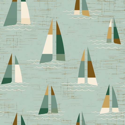 Mid Century Sailboats Coastal Sage Wall Mural