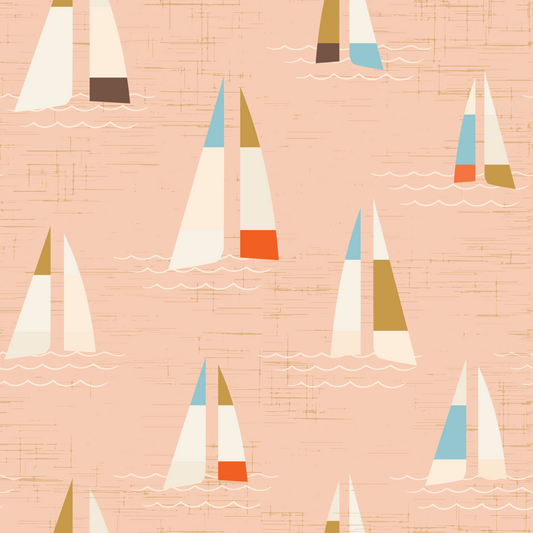 Mid Century Sailboats Coastal Peach Wall Mural