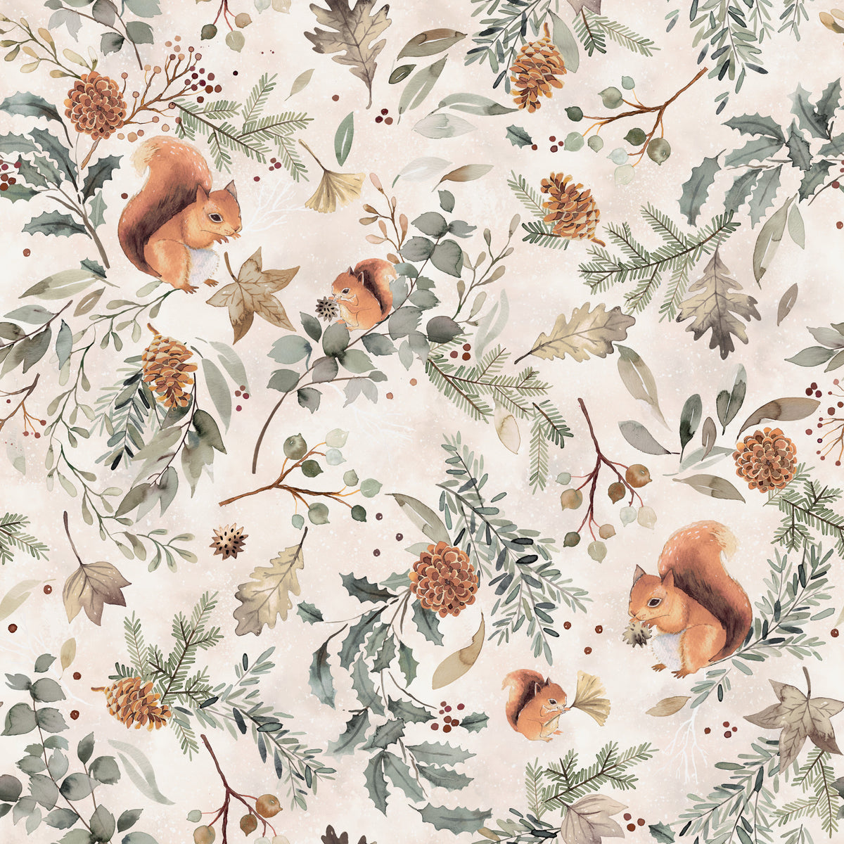 Cozy Woodland Squirrels & Pinecones Wallpaper⁠