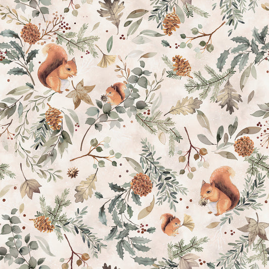 Cozy Woodland Squirrels & Pinecones Wallpaper⁠