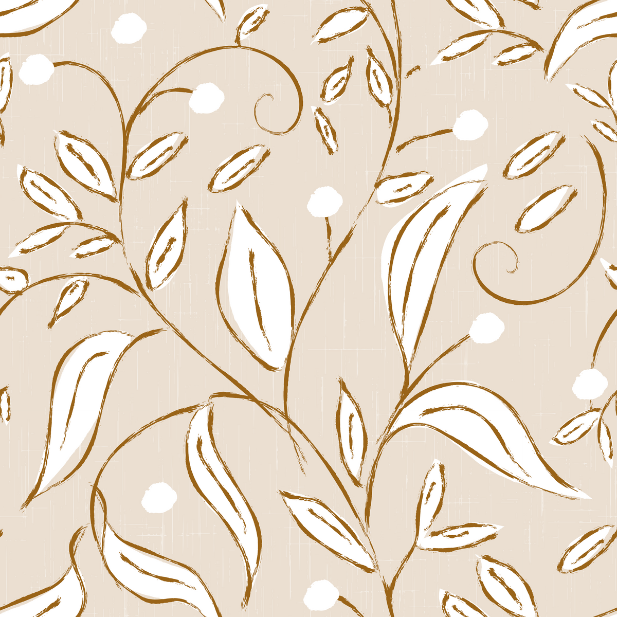 Beige Botanical Vine Scandinavian Neutral Wallpaper⁠ in your room — zoomed